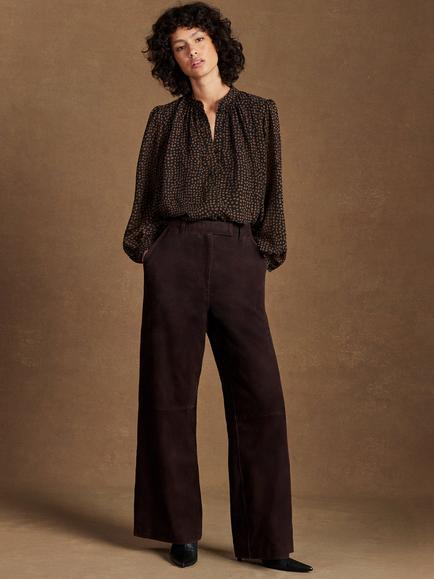 Ro&Zo Spot Long Sleeve Top, Black/Camel - view 2, Black/Camel