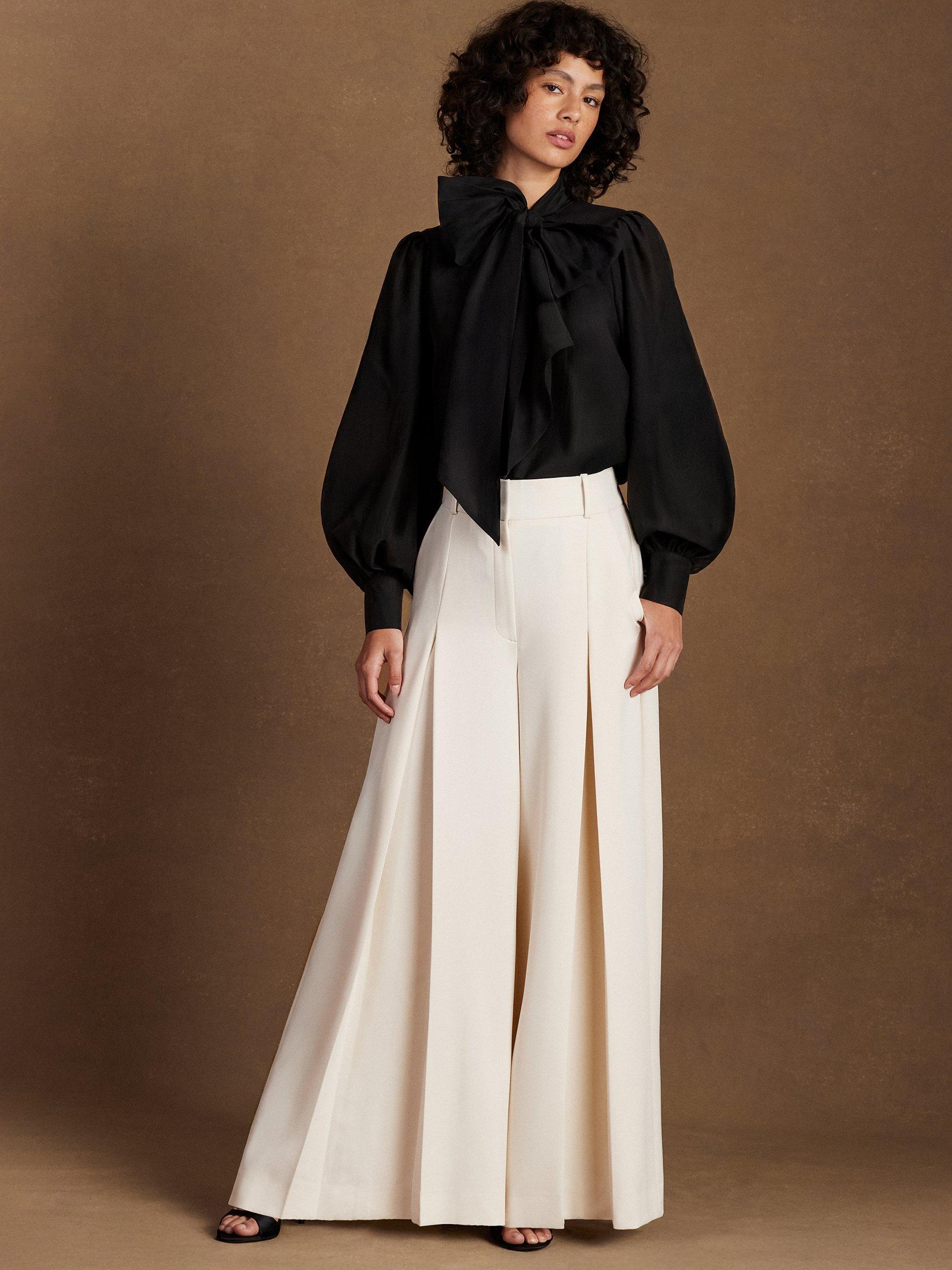 Product image 1 of 5, which shows Ro&Zo Tie Neck Bow Detail Blouse , Black, 6