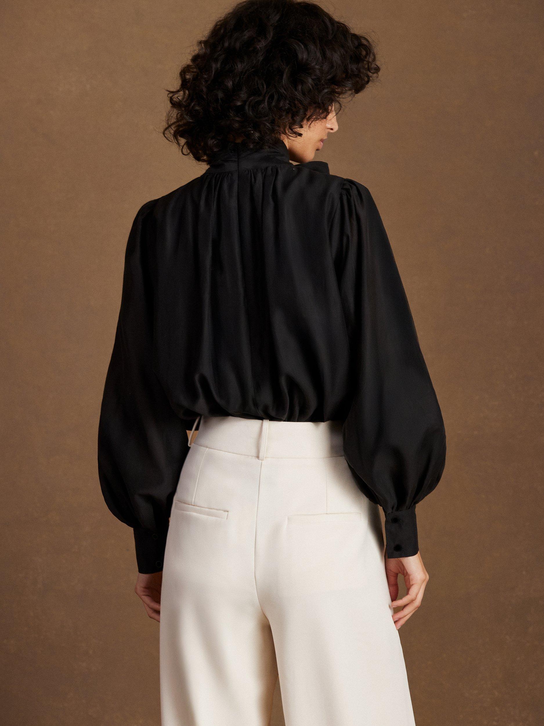 Product image 5 of 5, which shows Ro&Zo Tie Neck Bow Detail Blouse , Black, 6