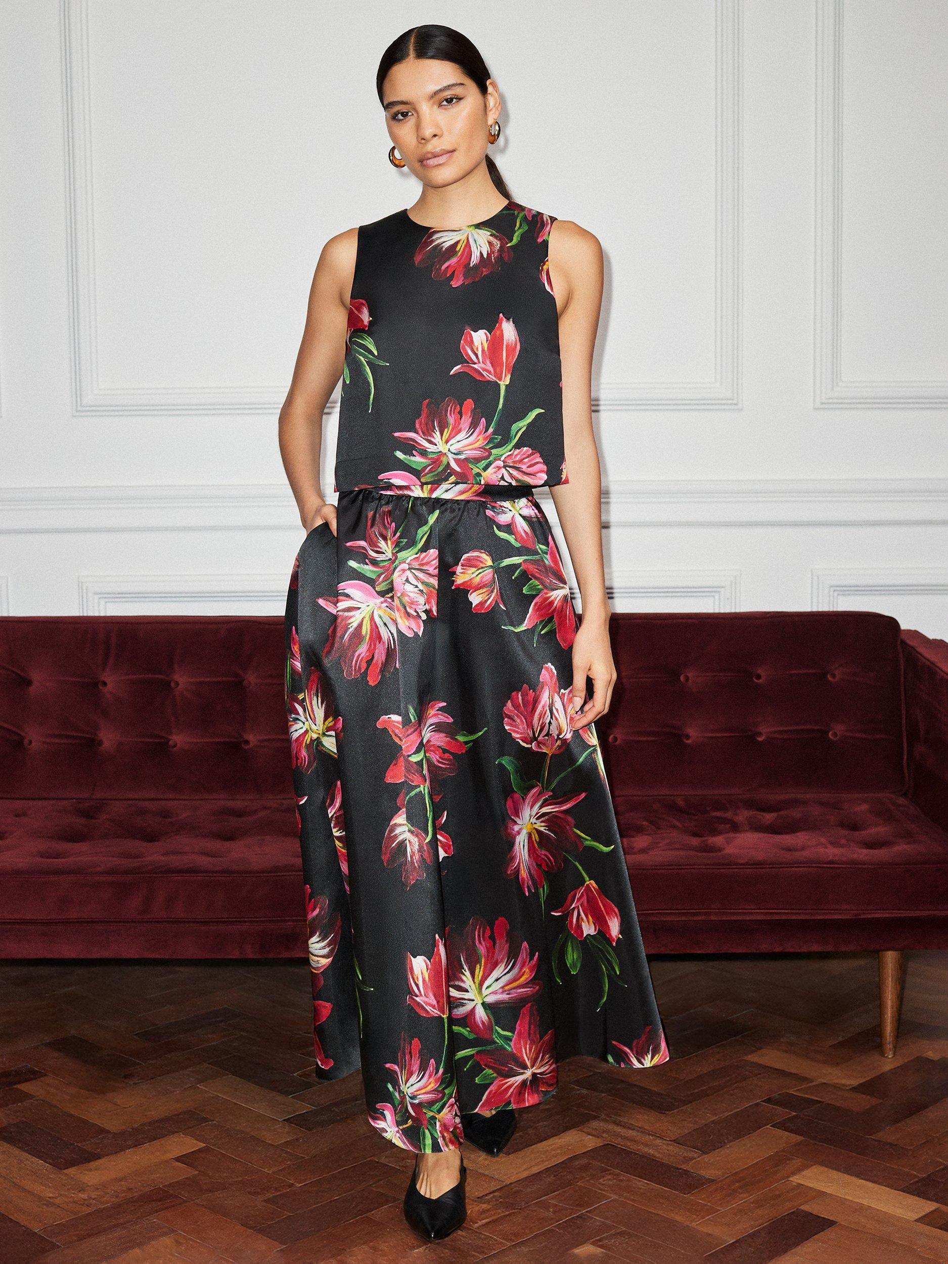 Product image 1 of 4, which shows Ro&Zo Tulip Maxi Skirt, Black/Multi, 6