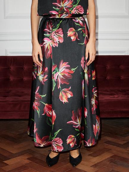 Ro&Zo Tulip Maxi Skirt, Black/Multi - view 2, Black/Multi