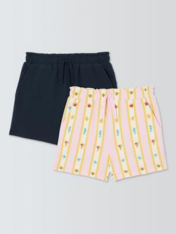 John Lewis Kids' Plain/Stripe Jersey Shorts, Pack of 2, Yellow, Pink, Yellow, Pink