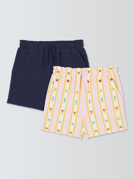 John Lewis Kids' Plain/Stripe Jersey Shorts, Pack of 2, Yellow, Pink, Yellow, Pink