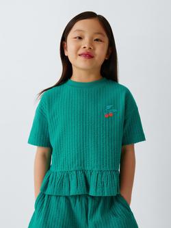 John Lewis Kids' Embroidered Strawberries Peplum Hem T-Shirt, Green, Green