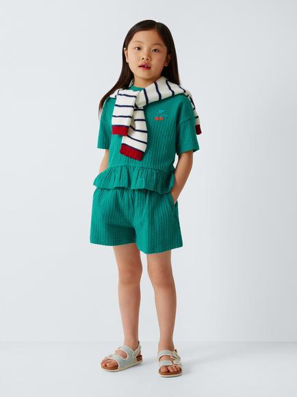 John Lewis Kids' Embroidered Strawberries Peplum Hem T-Shirt, Green - view 2, Green
