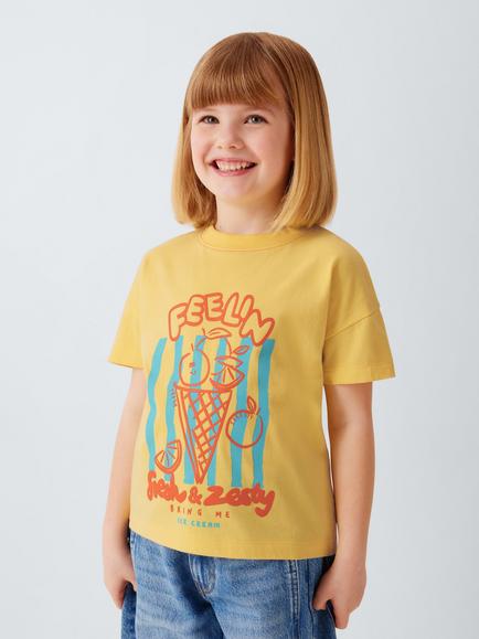 John Lewis Kids' Ice Cream Graphic T-Shirt, Yellow, Red, Yellow, Red