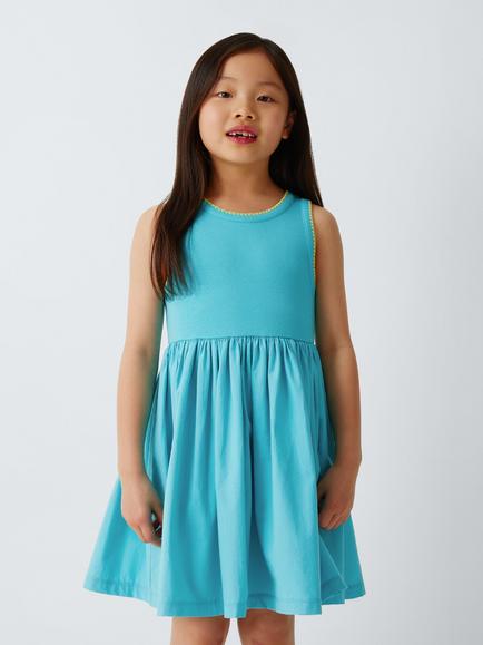 John Lewis Kids' Jersey Poplin Dress, Blue, Blue