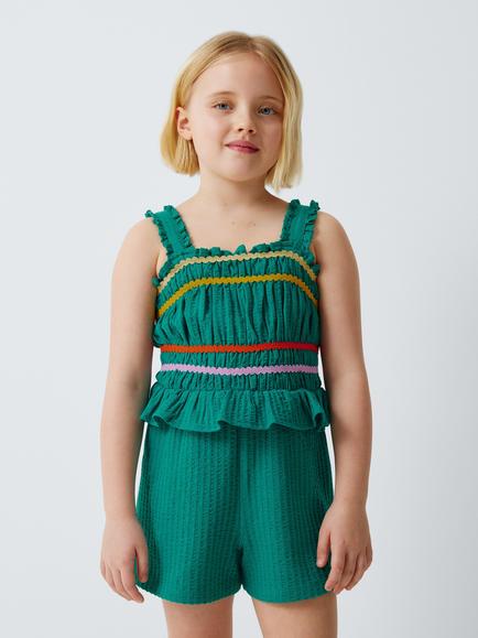 John Lewis Kids' Ric Rac Seersucker Cotton Playsuit, Multi, Multi