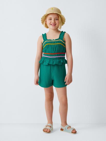 John Lewis Kids' Ric Rac Seersucker Cotton Playsuit, Multi - view 2, Multi