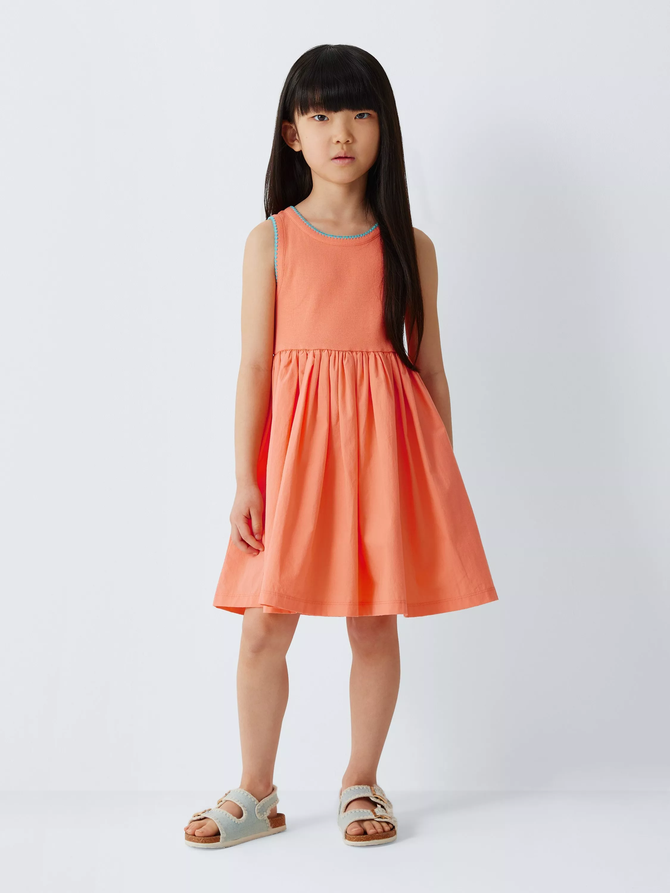 strapless open back dress Cindy Sleeveless Flower Print Cambric Girls Dress  Orange  The Tribe Kids