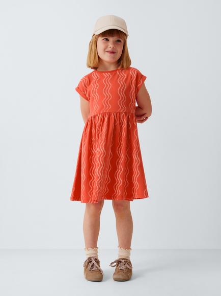 John Lewis Kids' Wavy Jersey Dress, Navy, White - view 2, Navy, White