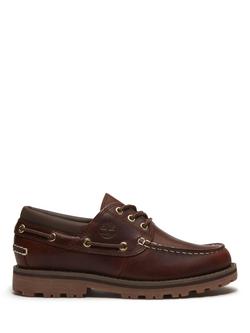 Timberland Kids' Authentic Lace Up Leather Boat Shoes, Brown, Brown