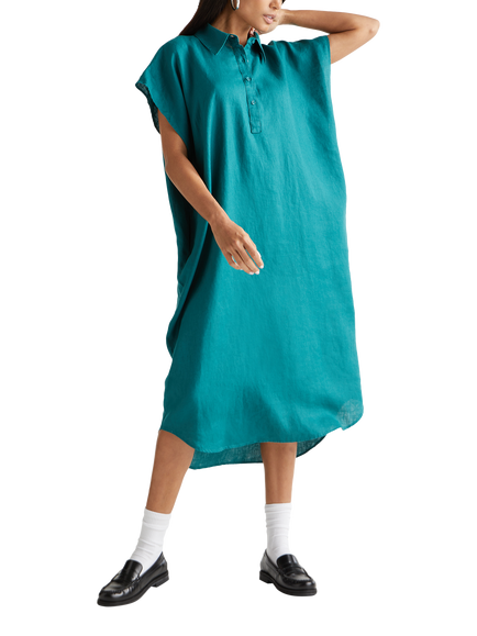 Benetton Relaxed Fit Linen Midi Dress, Green