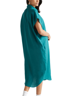 Benetton Relaxed Fit Linen Midi Dress - view 2, Green