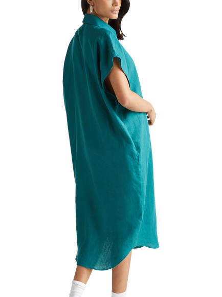 Benetton Relaxed Fit Linen Midi Dress - view 2, Green