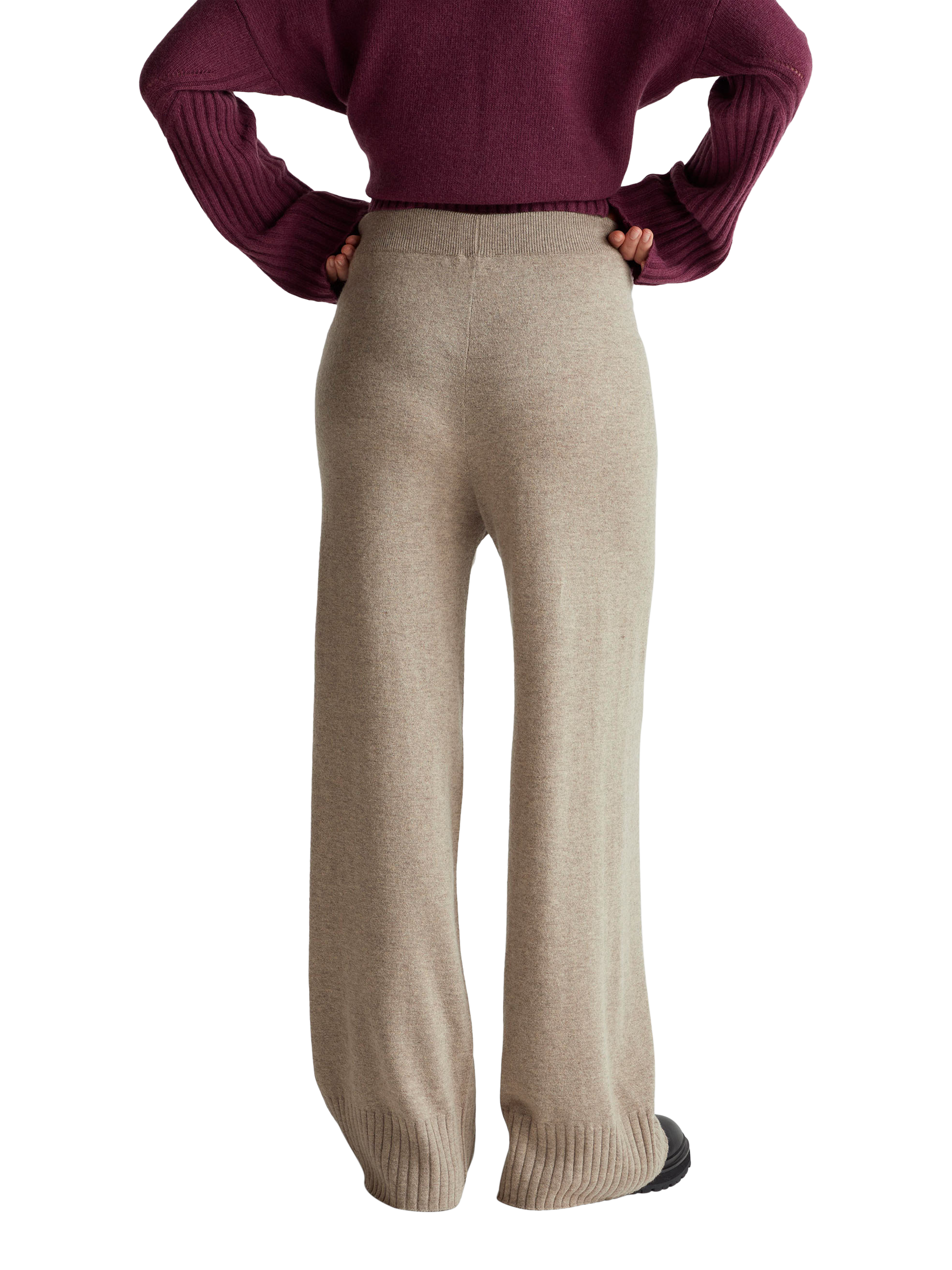 Product image 2 of 5, which shows Benetton Wide Leg Knitted Trousers, Brown, S