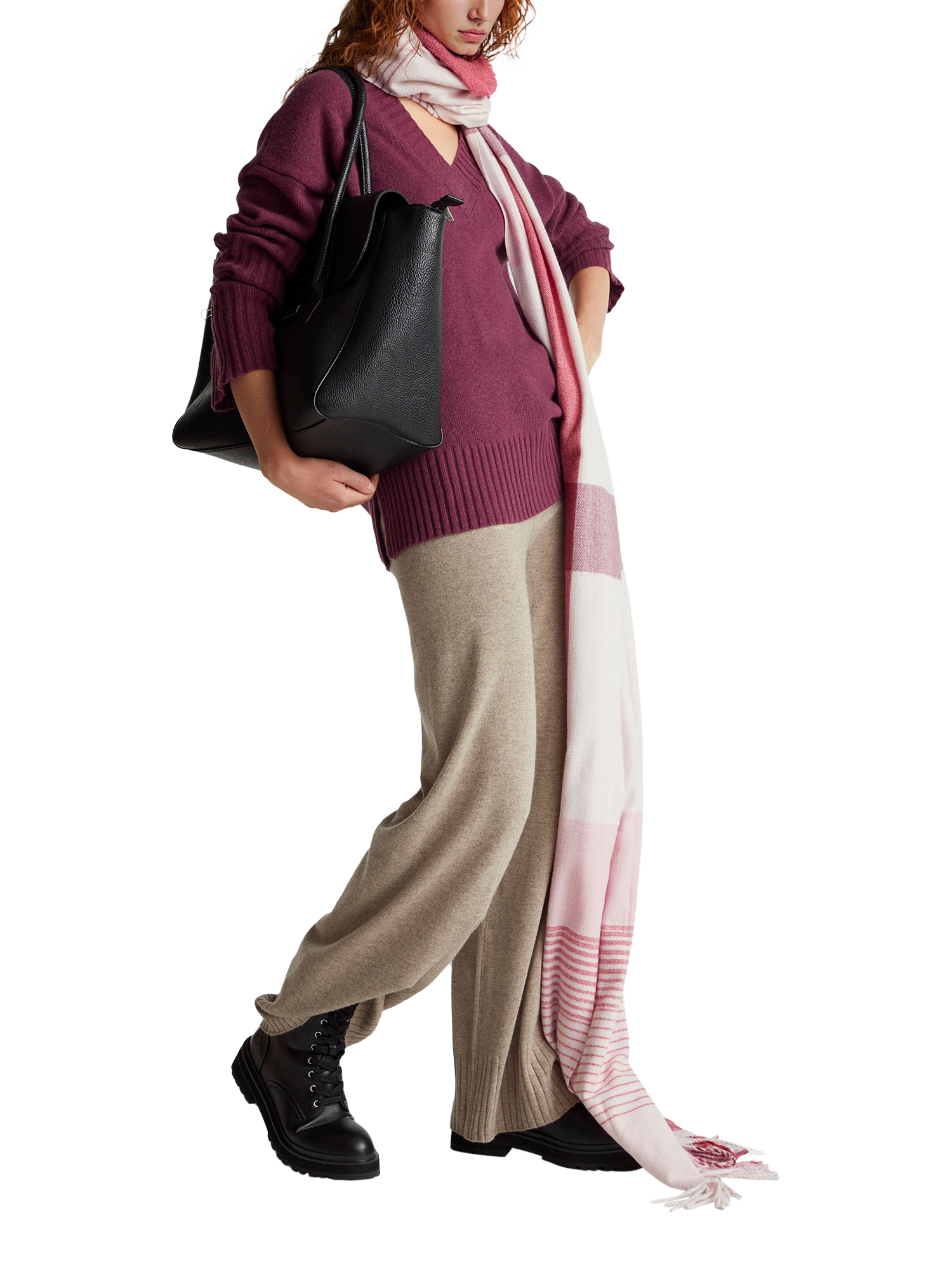 Product image 3 of 5, which shows Benetton Wide Leg Knitted Trousers, Brown, S