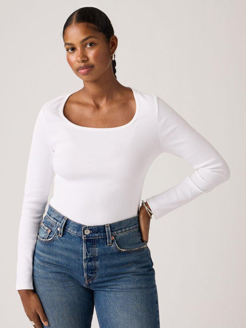 Product image 1 of 3, which shows Levi's Essential Square Neck Jersey Top, Bright White Rib, XS