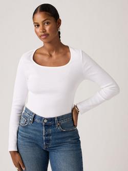 Levi's Essential Square Neck Jersey Top, Bright White Rib, Bright White Rib
