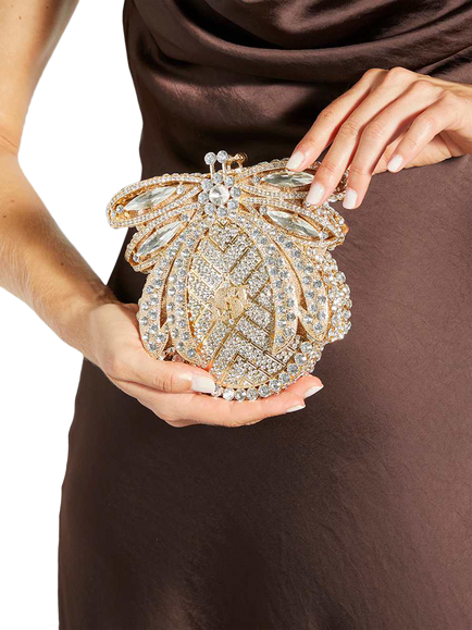 Dune London Eaden Bug Diamante Embellished Clutch Bag, Gold - view 2, Gold