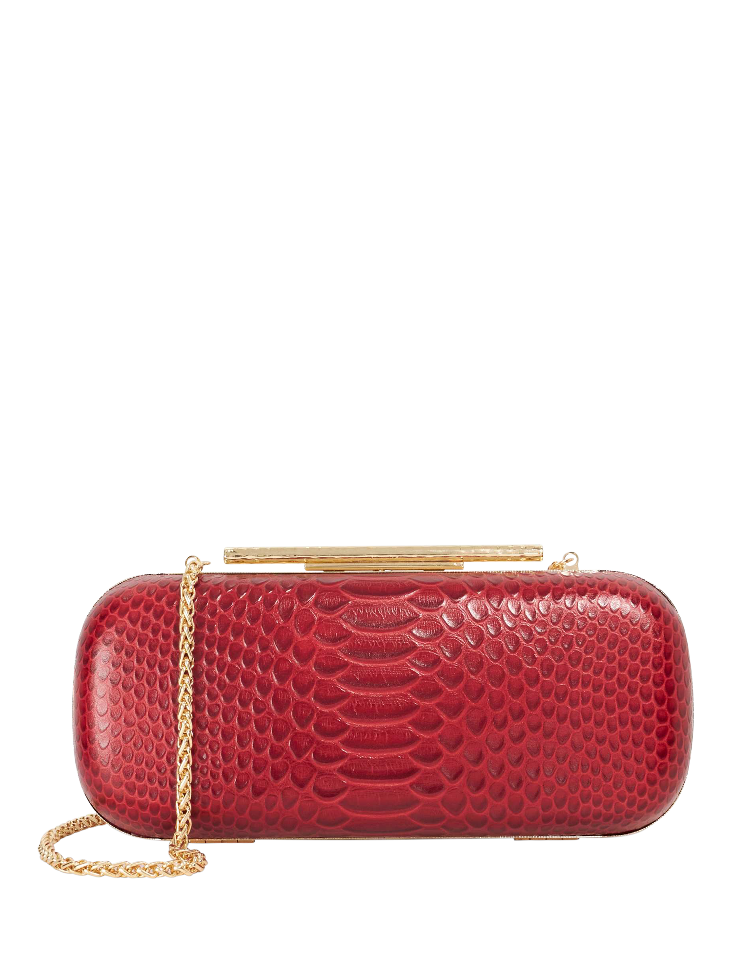 Product image 1 of 5, which shows Dune London Body Structured Chain Strap Clutch Bag, Red