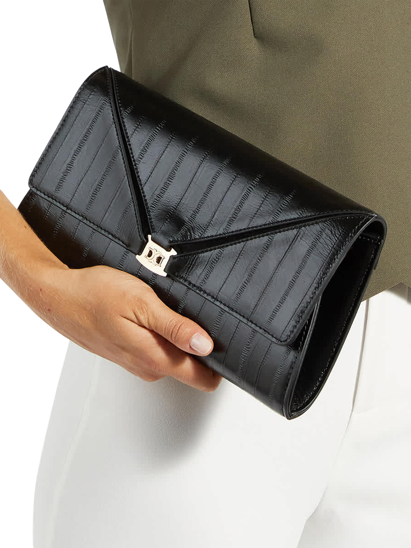 Product image 2 of 5, which shows Dune London Bee Leather Clutch Bag, Black