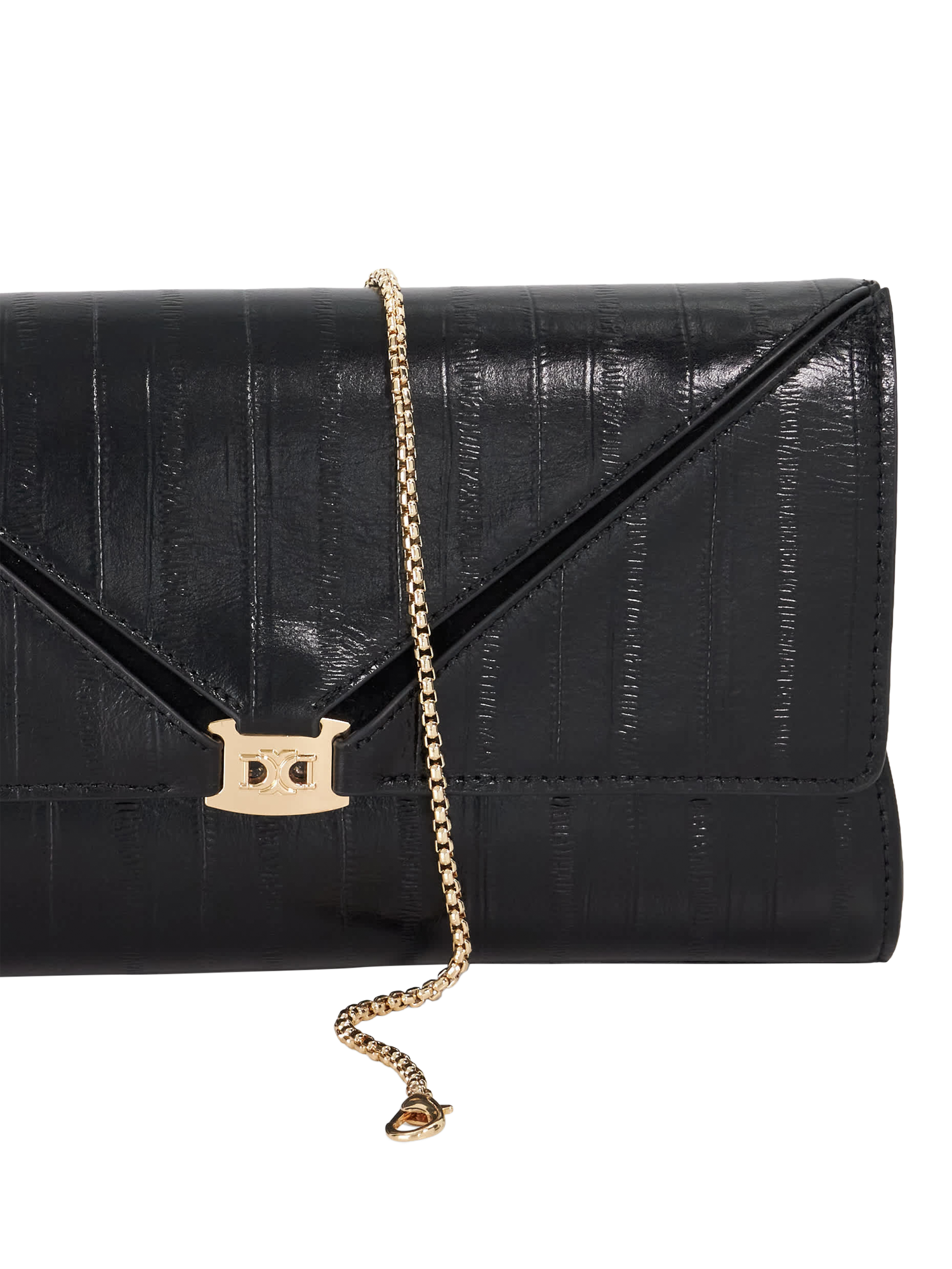 Product image 5 of 5, which shows Dune London Bee Leather Clutch Bag, Black
