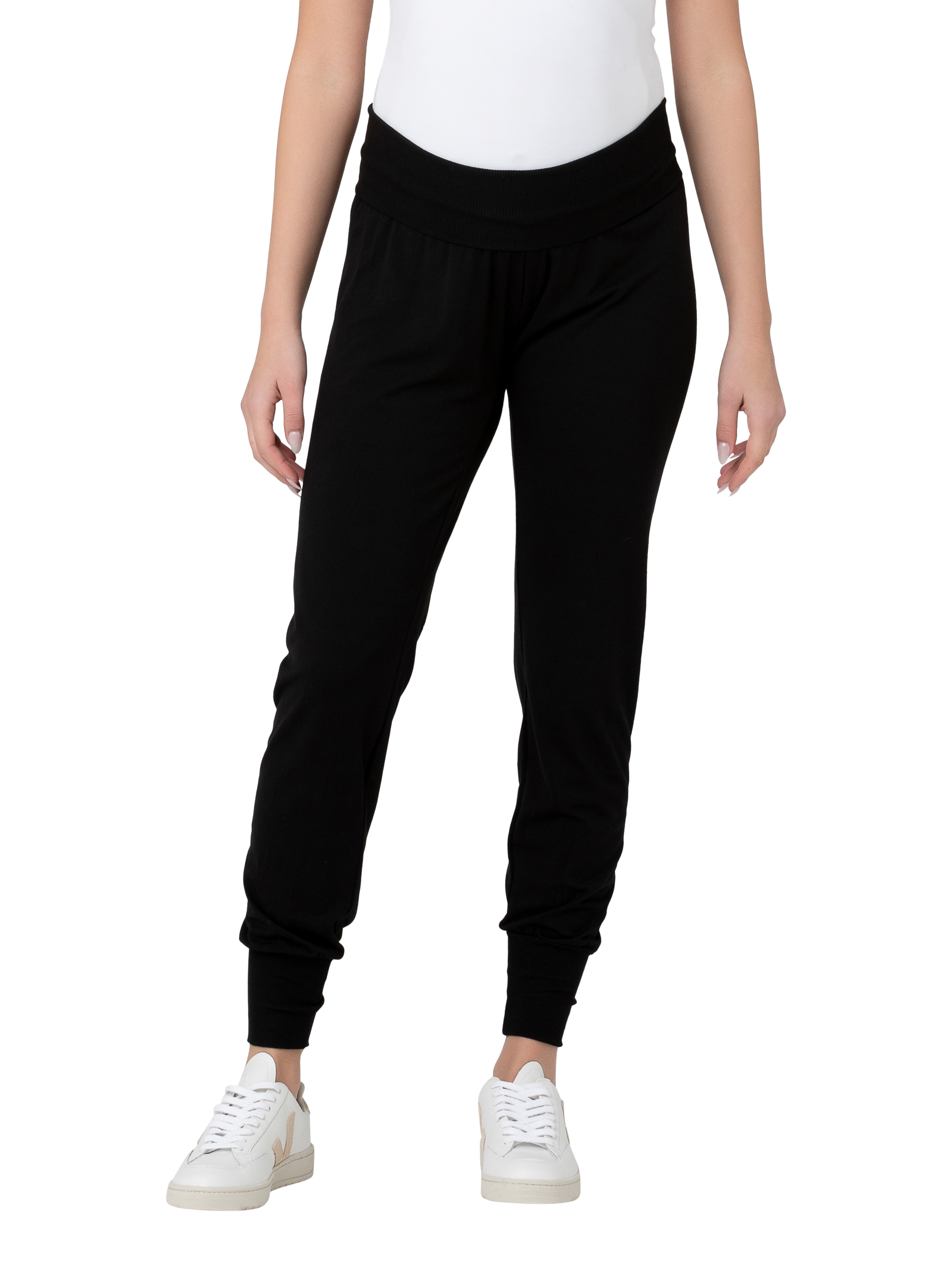 Product image 1 of 6, which shows Ripe Jersey Lounge Maternity Trousers, Black, XS