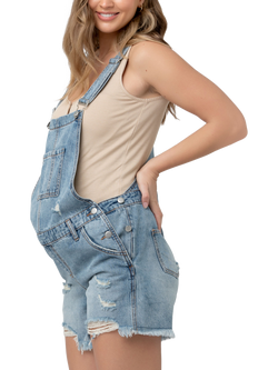 Ripe Denim Short Maternity Dungarees, Pale Blue - view 2, Pale Blue