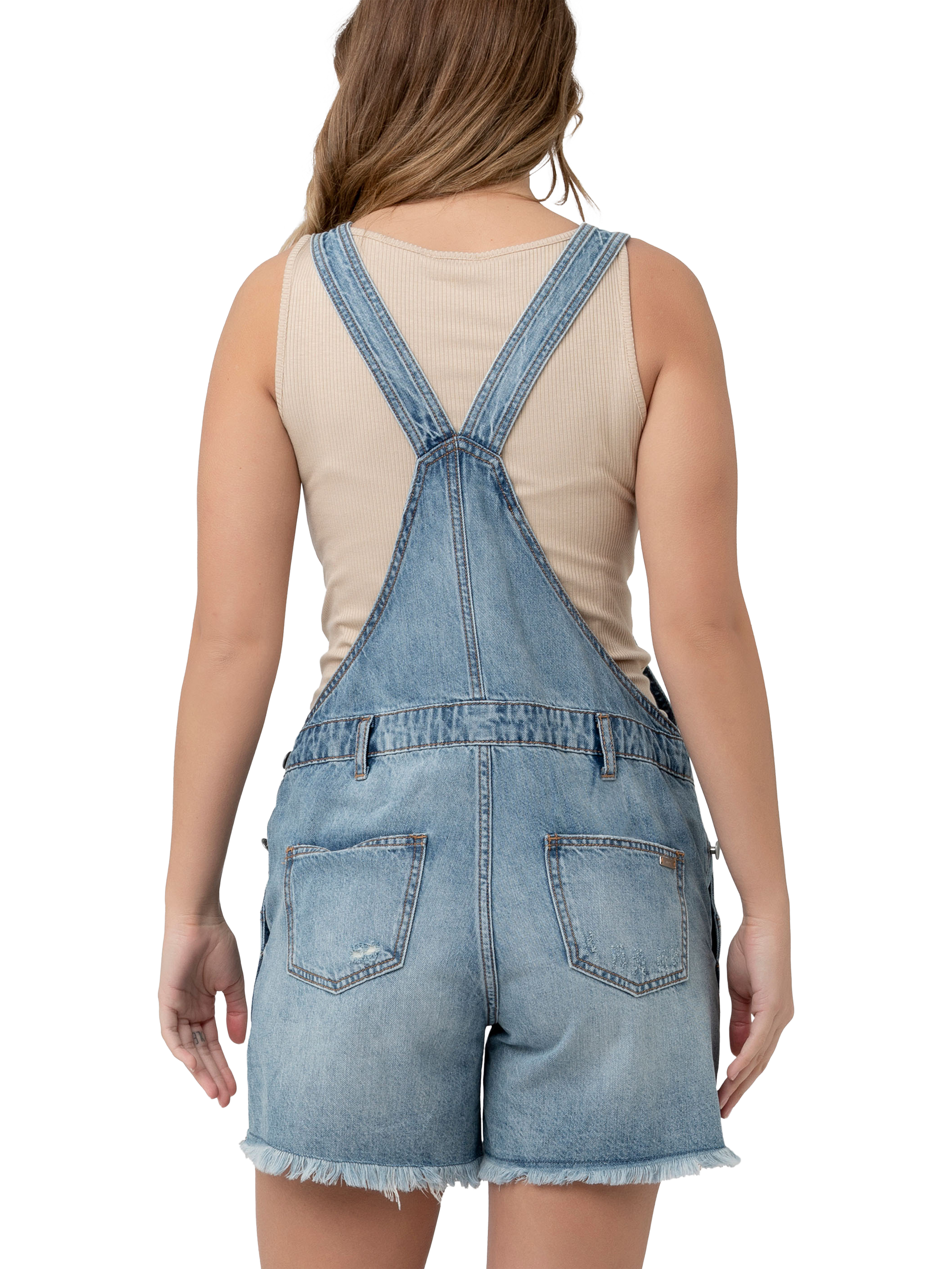 Product image 3 of 5, which shows Ripe Denim Short Maternity Dungarees, Pale Blue, XS