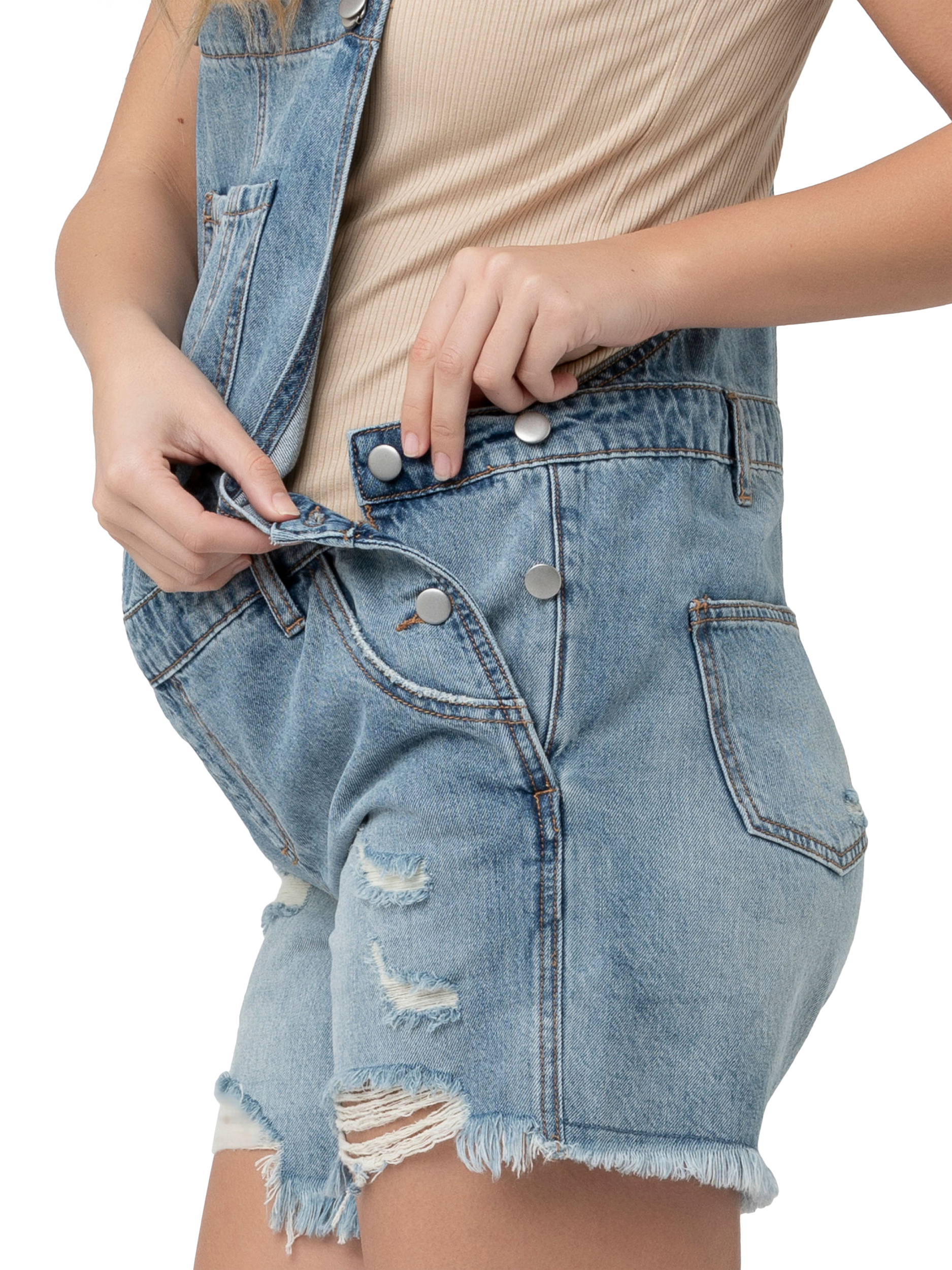 Product image 4 of 5, which shows Ripe Denim Short Maternity Dungarees, Pale Blue, XS