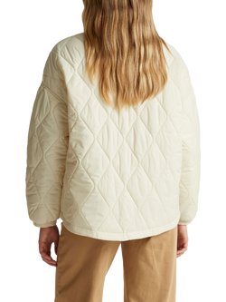 Benetton High Neck Diamond Quilted Zip Front Jacket, Cream - view 2, Cream