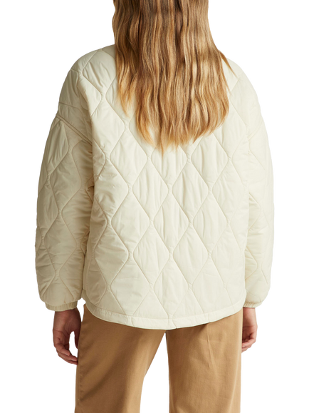 Benetton High Neck Diamond Quilted Zip Front Jacket, Cream - view 2, Cream