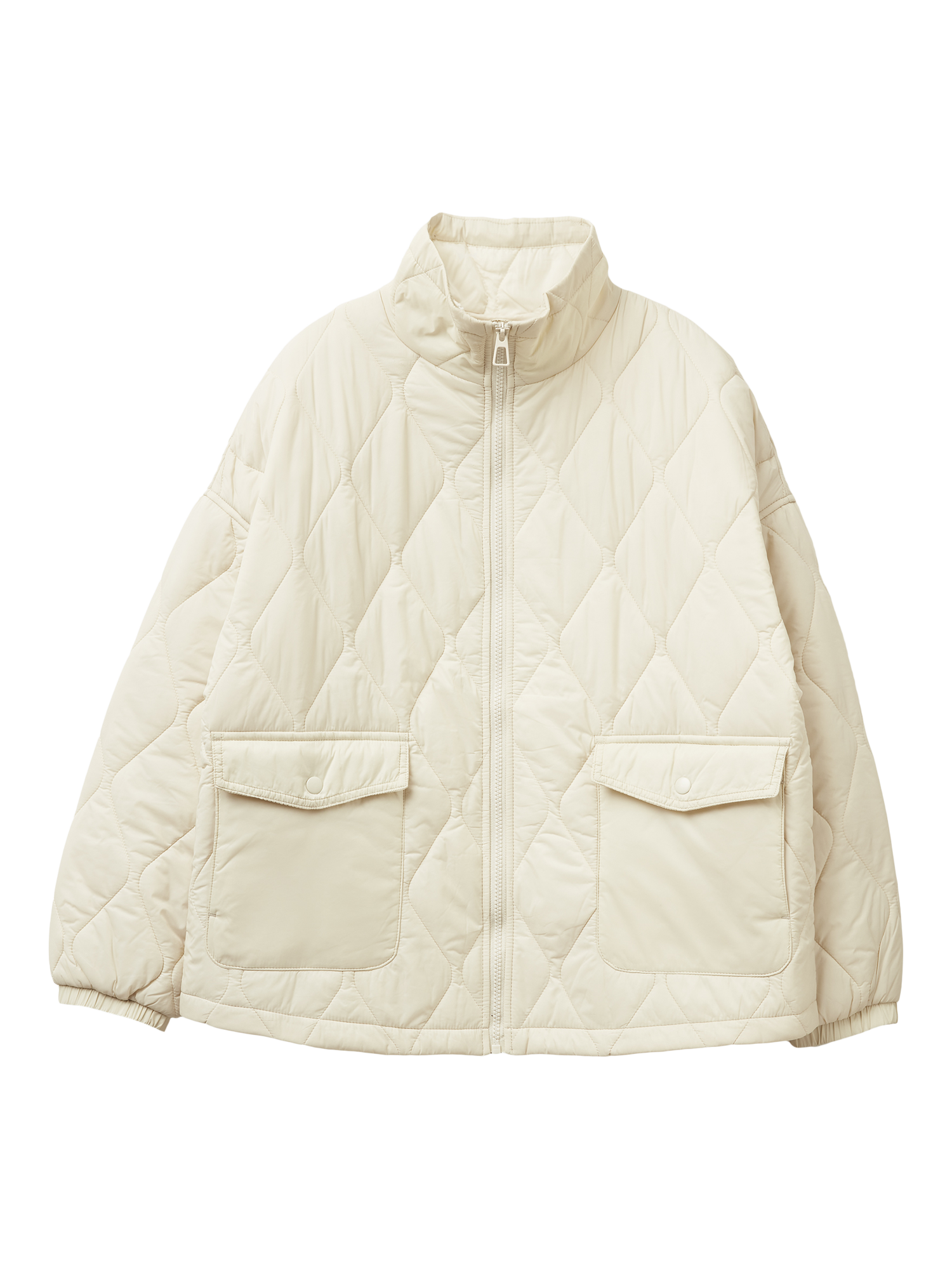 Product image 4 of 5, which shows Benetton High Neck Diamond Quilted Zip Front Jacket, Cream, XS