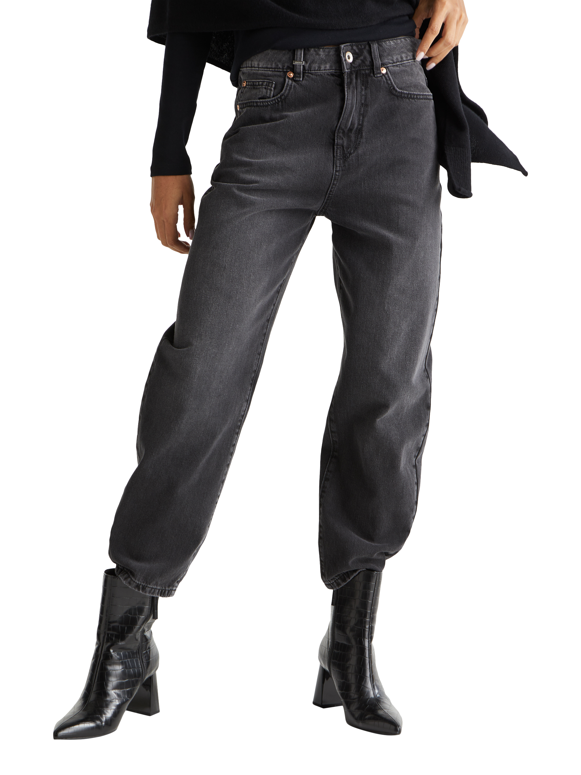 Product image 1 of 5, which shows Benetton Cropped Boyfriend Jeans, Black, 26S