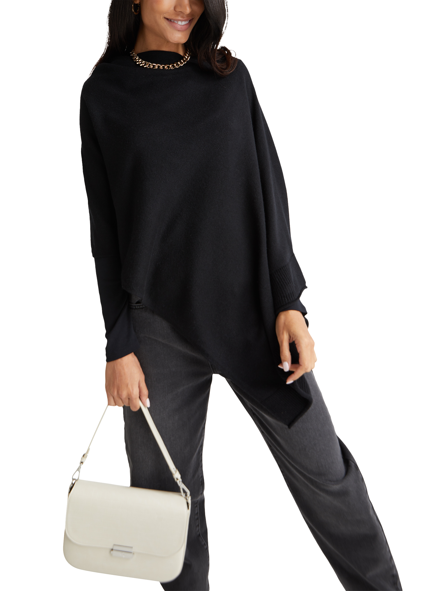 Product image 3 of 5, which shows Benetton Cropped Boyfriend Jeans, Black, 26S