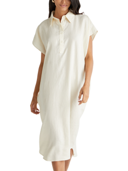 Benetton Relaxed Fit Linen Midi Dress, Beige
