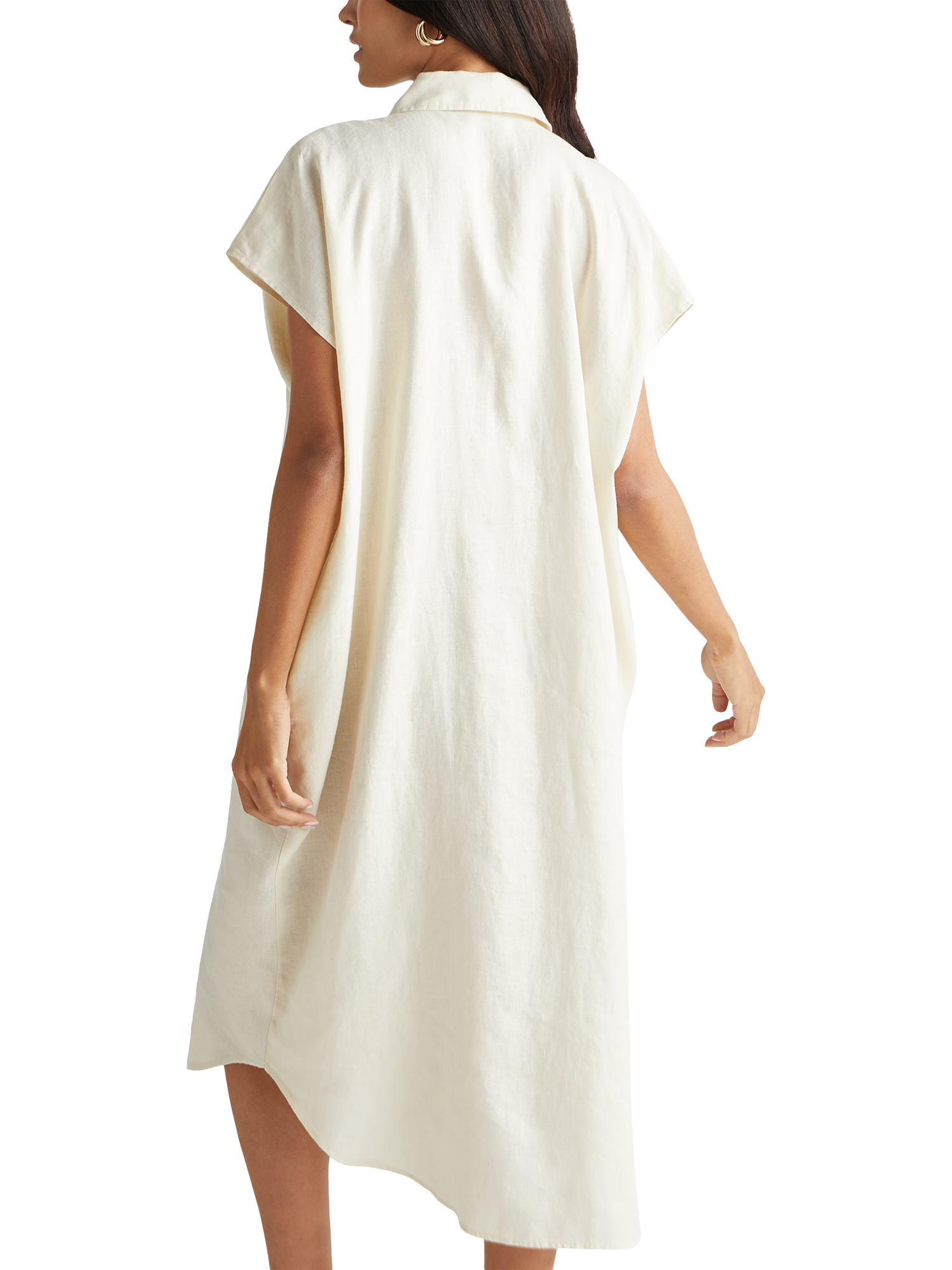 Product image 2 of 3, which shows Benetton Relaxed Fit Linen Midi Dress, Beige, S