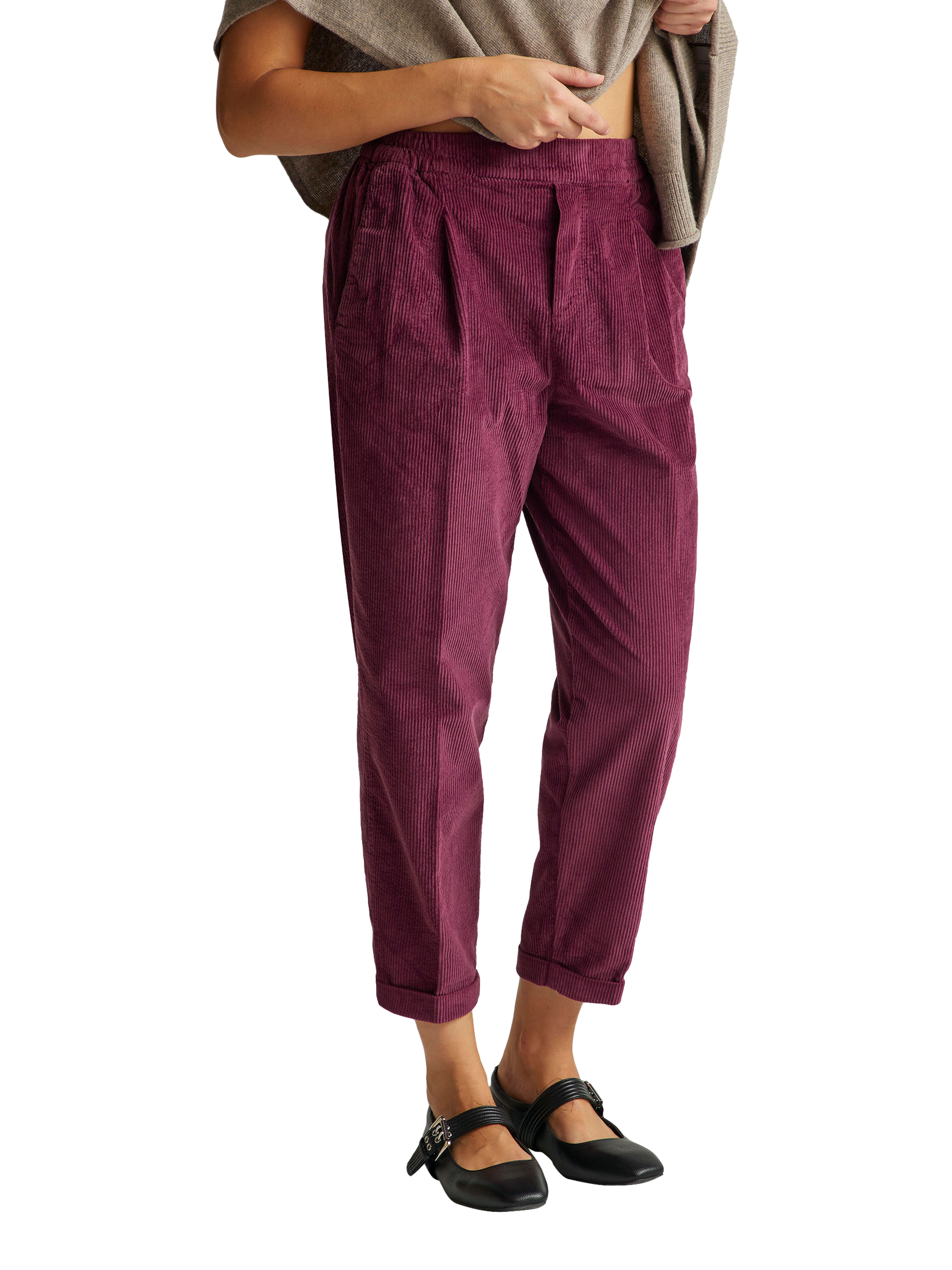 Product image 1 of 5, which shows Benetton Cropped Velvet Trouser, Violet, XS