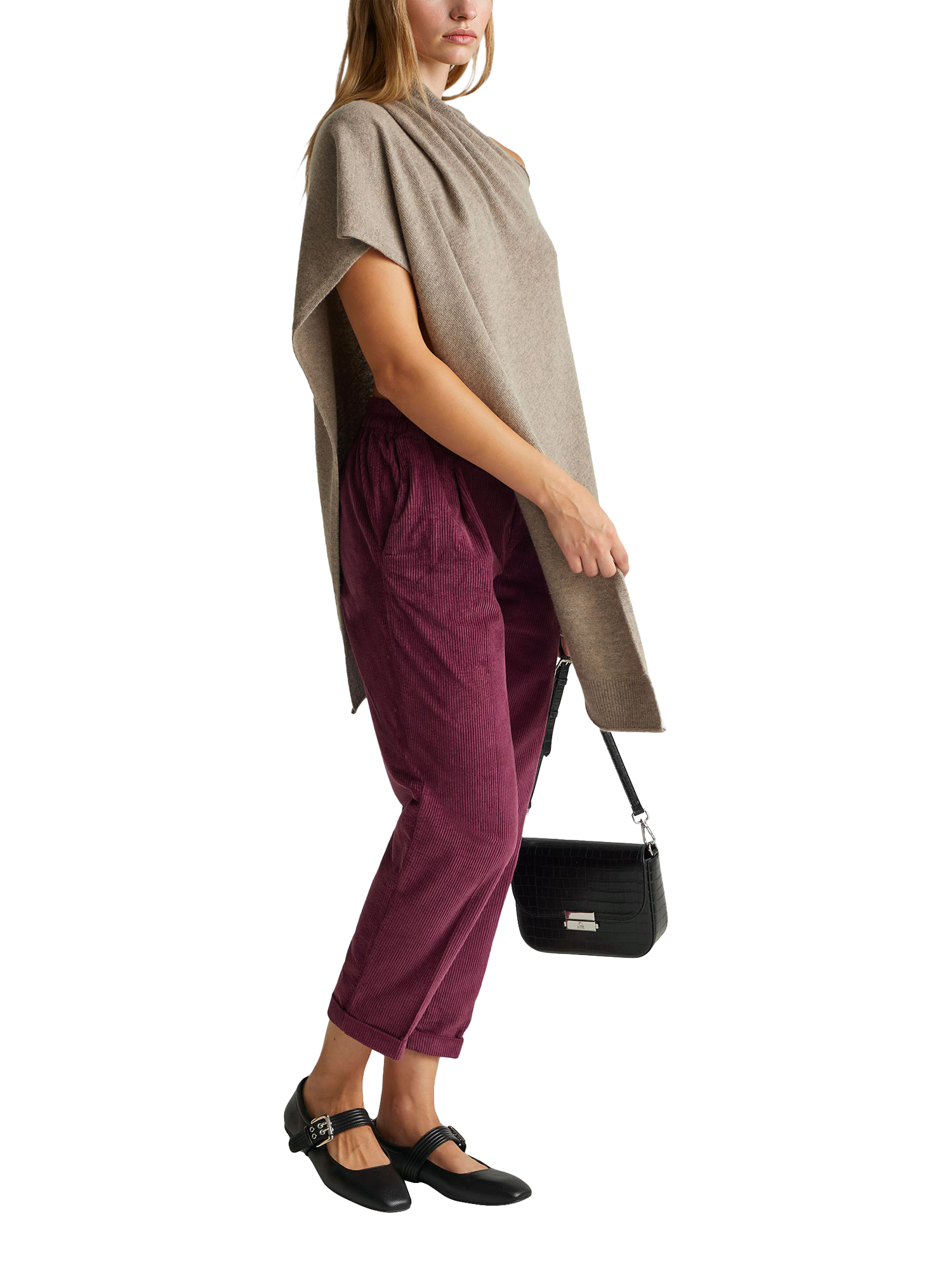 Product image 3 of 5, which shows Benetton Cropped Velvet Trouser, Violet, XS