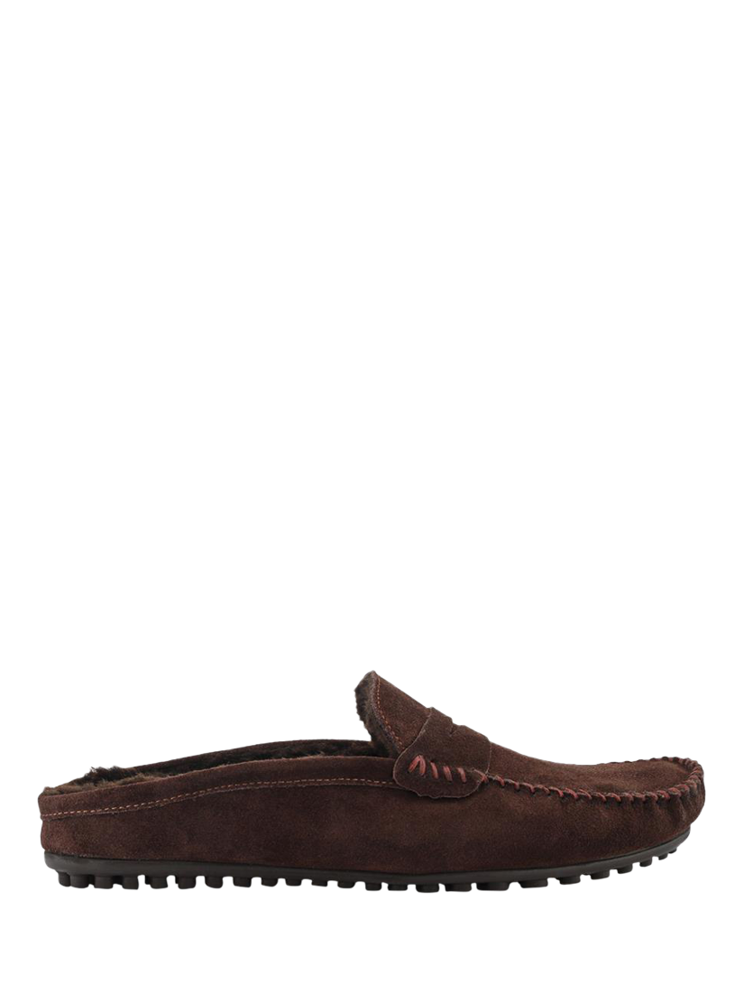 Product image 1 of 5, which shows Jones Bootmaker Zap Leather Mule Slippers, Dark Brown, 6