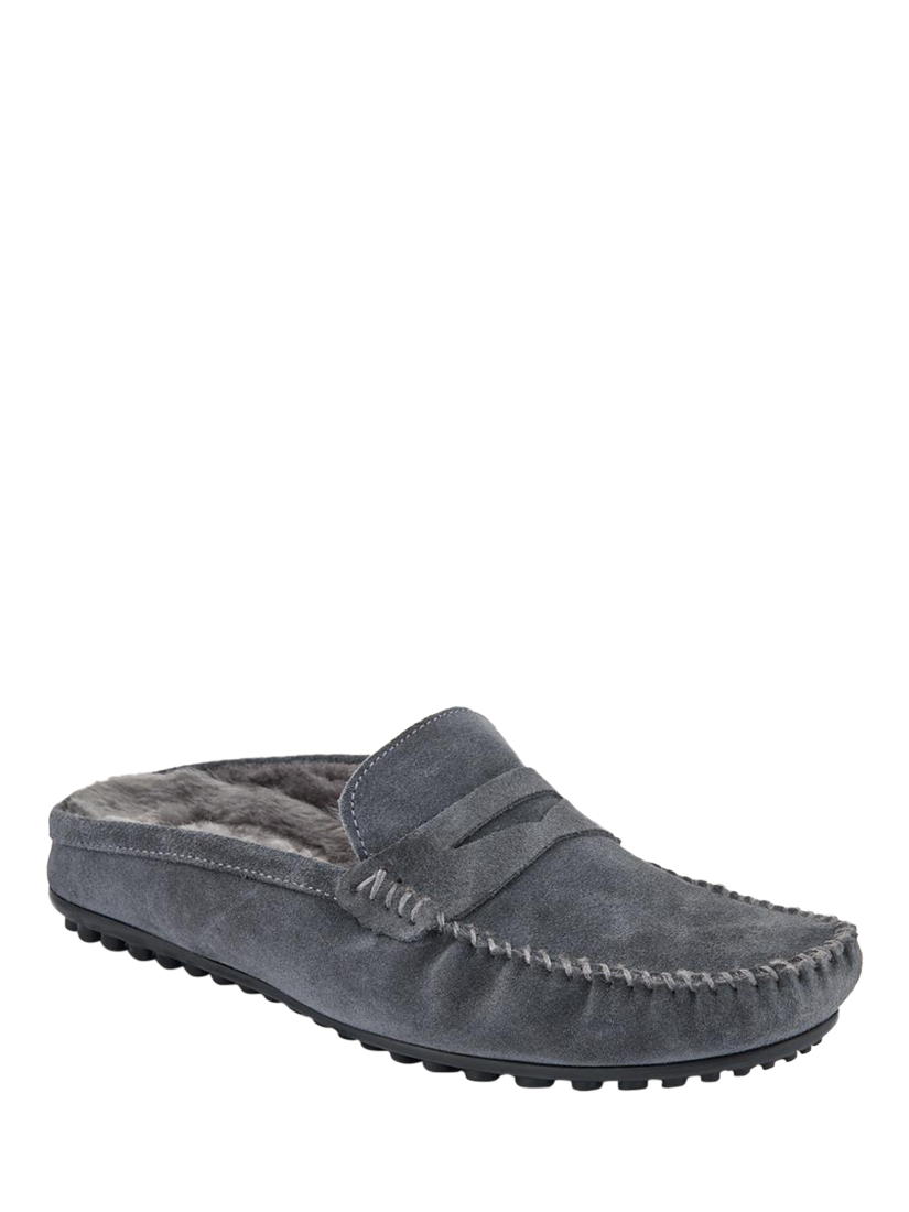 Product image 2 of 5, which shows Jones Bootmaker Zap Leather Mule Slippers, Charcoal, 6