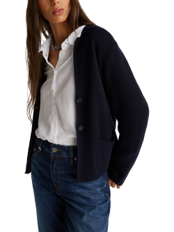 Benetton Wool Blend V-Neck Cardigan, Blue, Blue