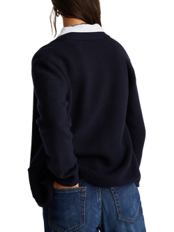 Benetton Wool Blend V-Neck Cardigan, Blue - view 2, Blue