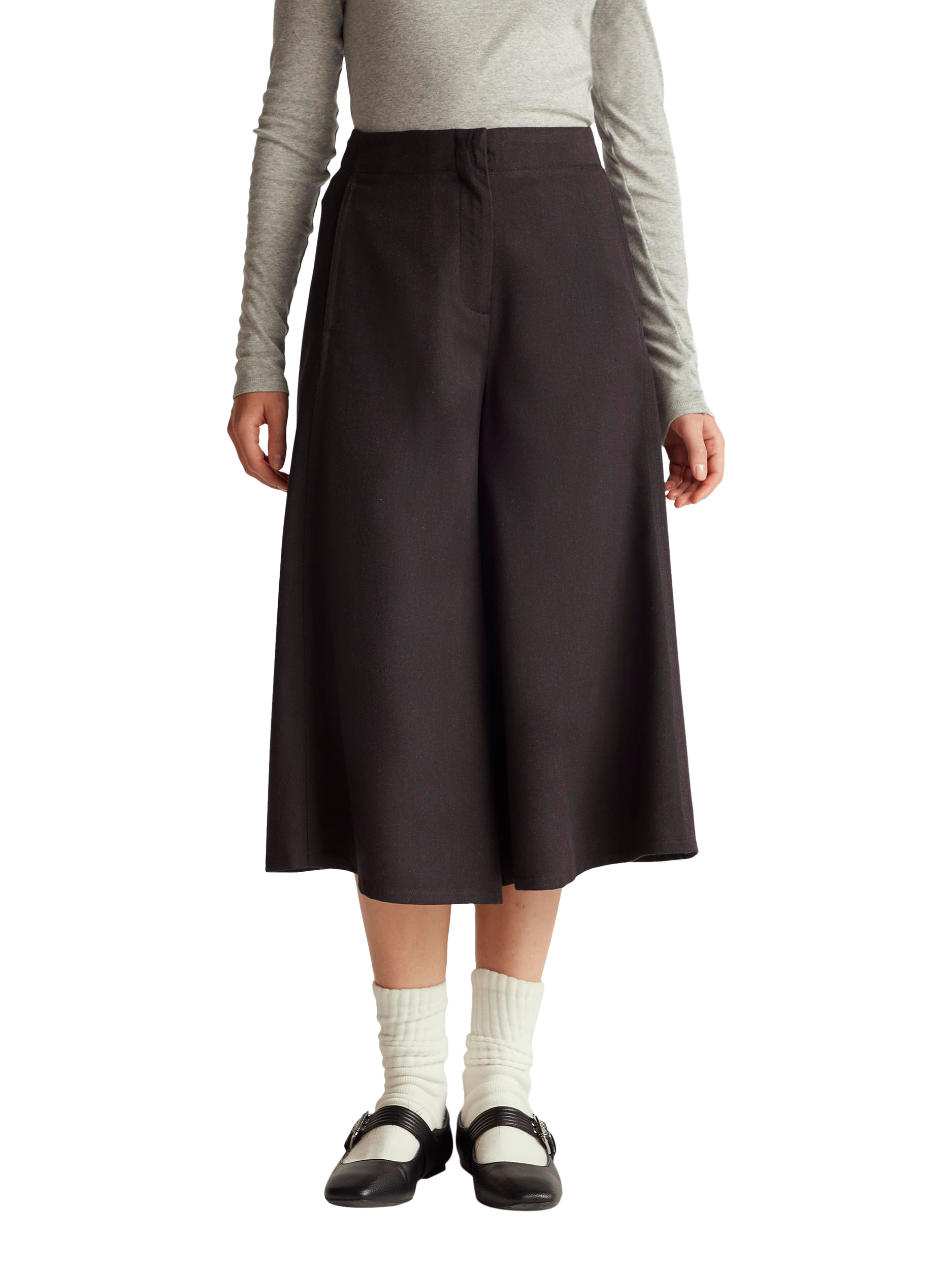 Product image 1 of 5, which shows Benetton Wide Leg Wool Blend Trousers, Grey, 8