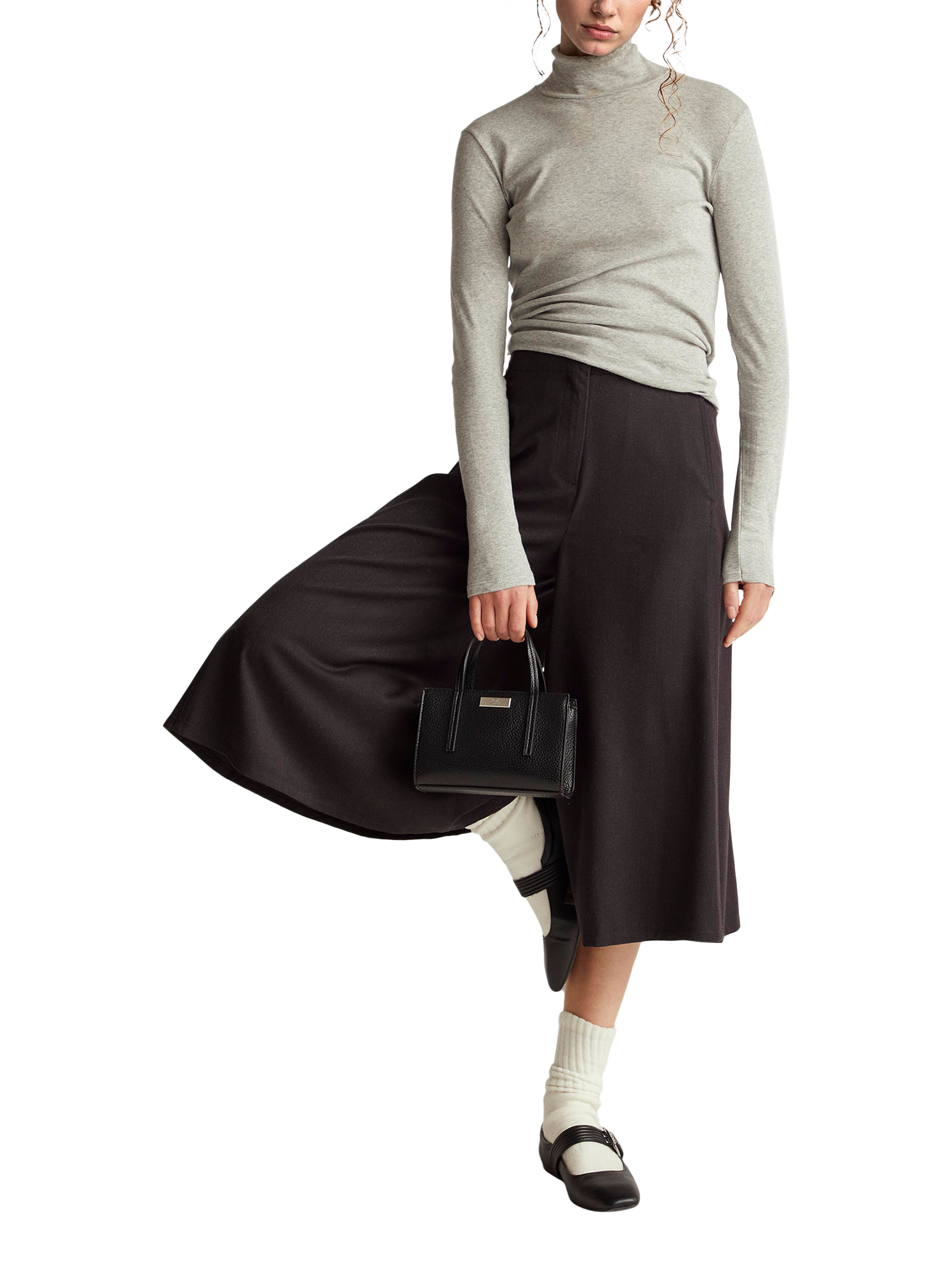Product image 3 of 5, which shows Benetton Wide Leg Wool Blend Trousers, Grey, 8