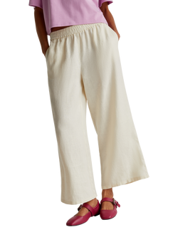 Benetton Loose Fit Linen Trousers, Beige, Beige