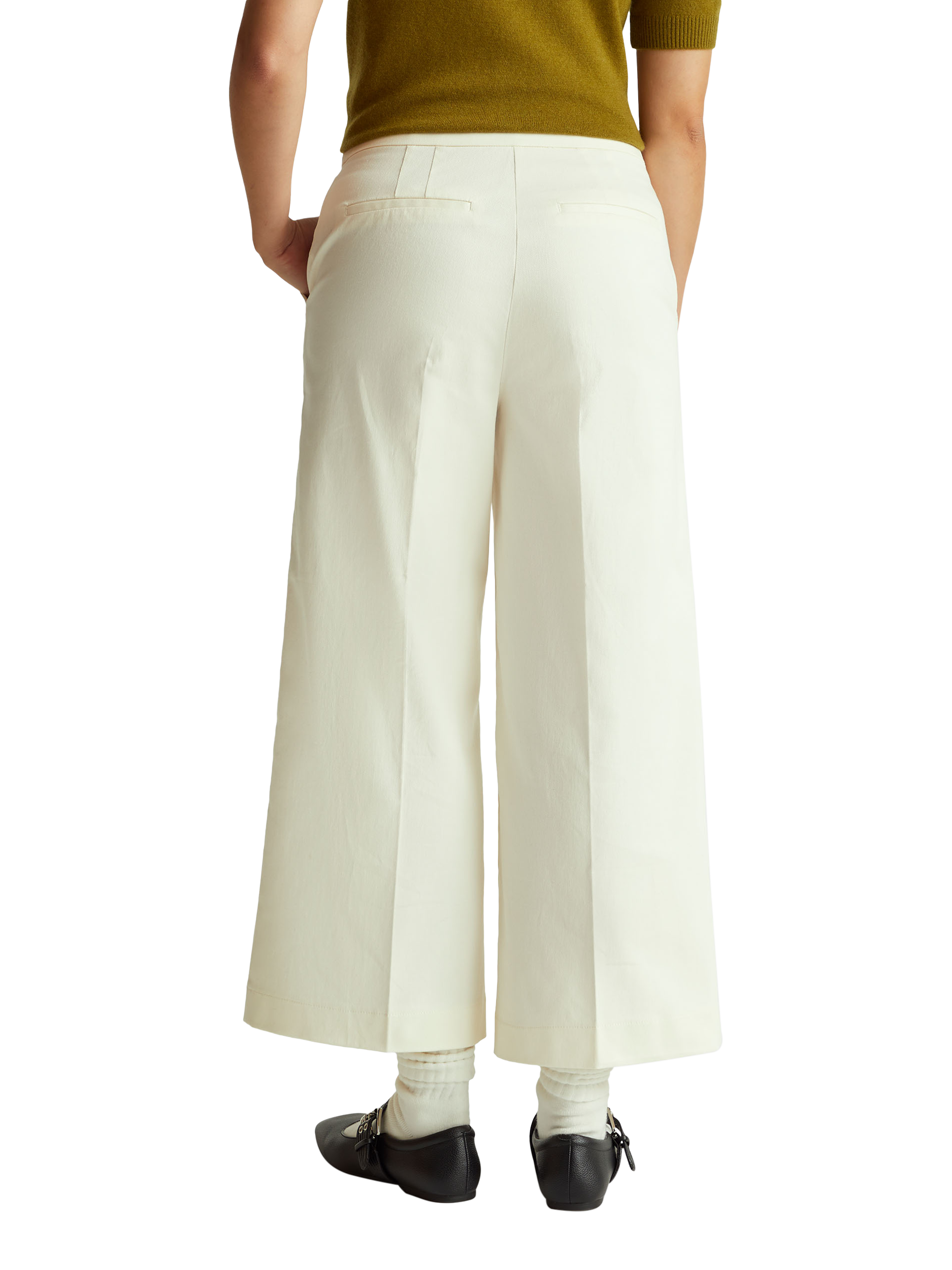 Product image 2 of 5, which shows Benetton Cotton Blend Tailored Flared Trousers, White, 6