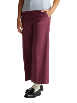 Benetton Cropped Flared Cotton Blend Trousers, Violet, Violet