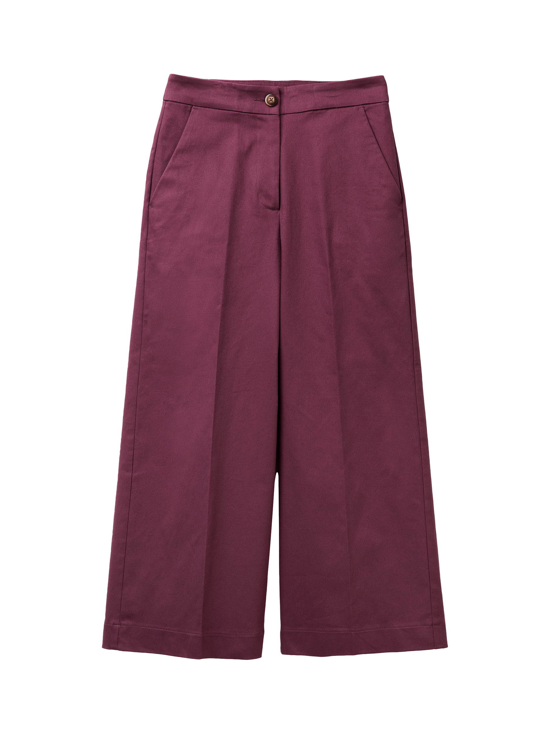 Product image 4 of 5, which shows Benetton Cropped Flared Cotton Blend Trousers, Violet, 6